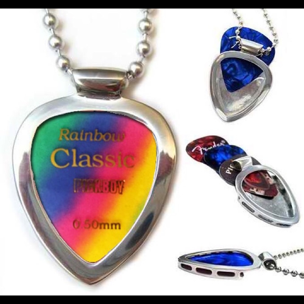 Rainbow PRIDE set + Pickbay Guitar Pick Holder Pendant Necklace Set LBGTQ NEW